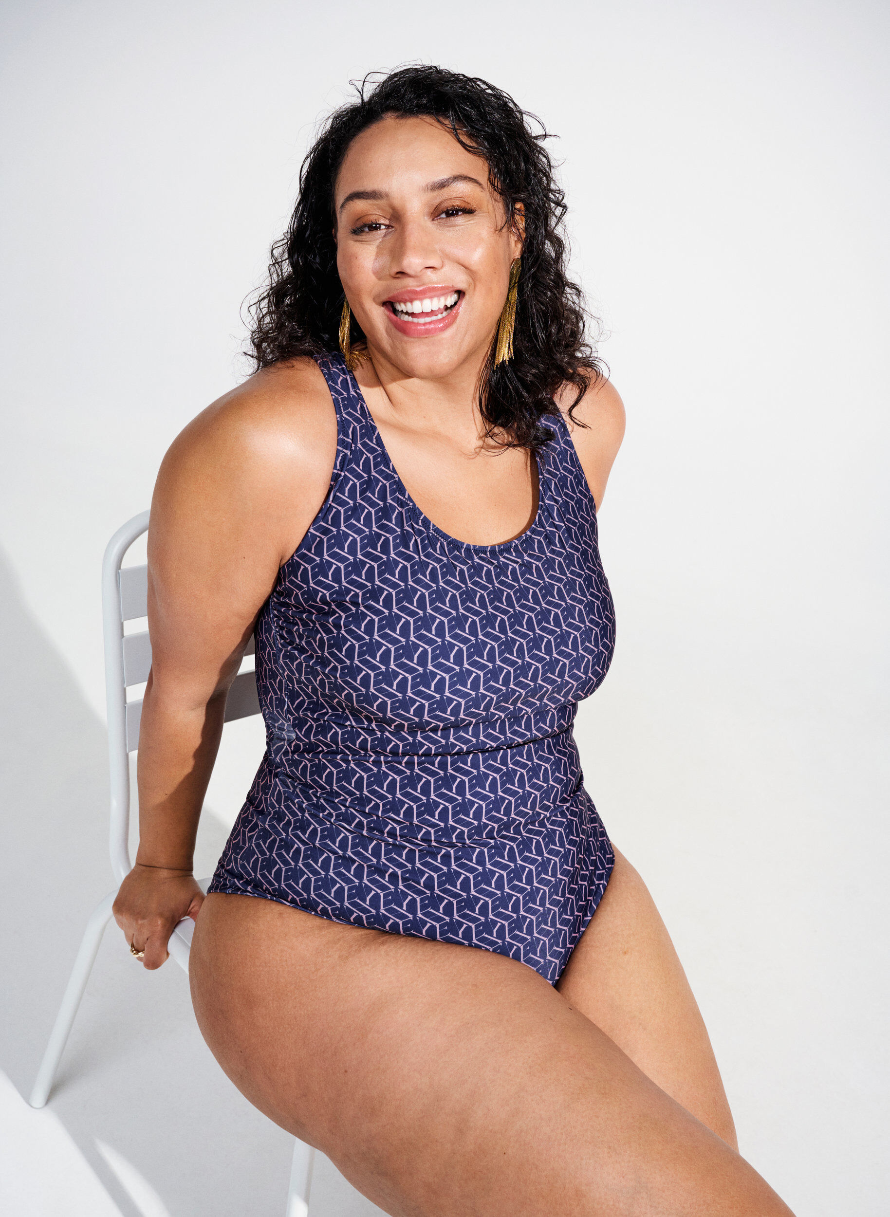 ZizziBadpak met print en gekruiste rug, Text Print, Image image number 0