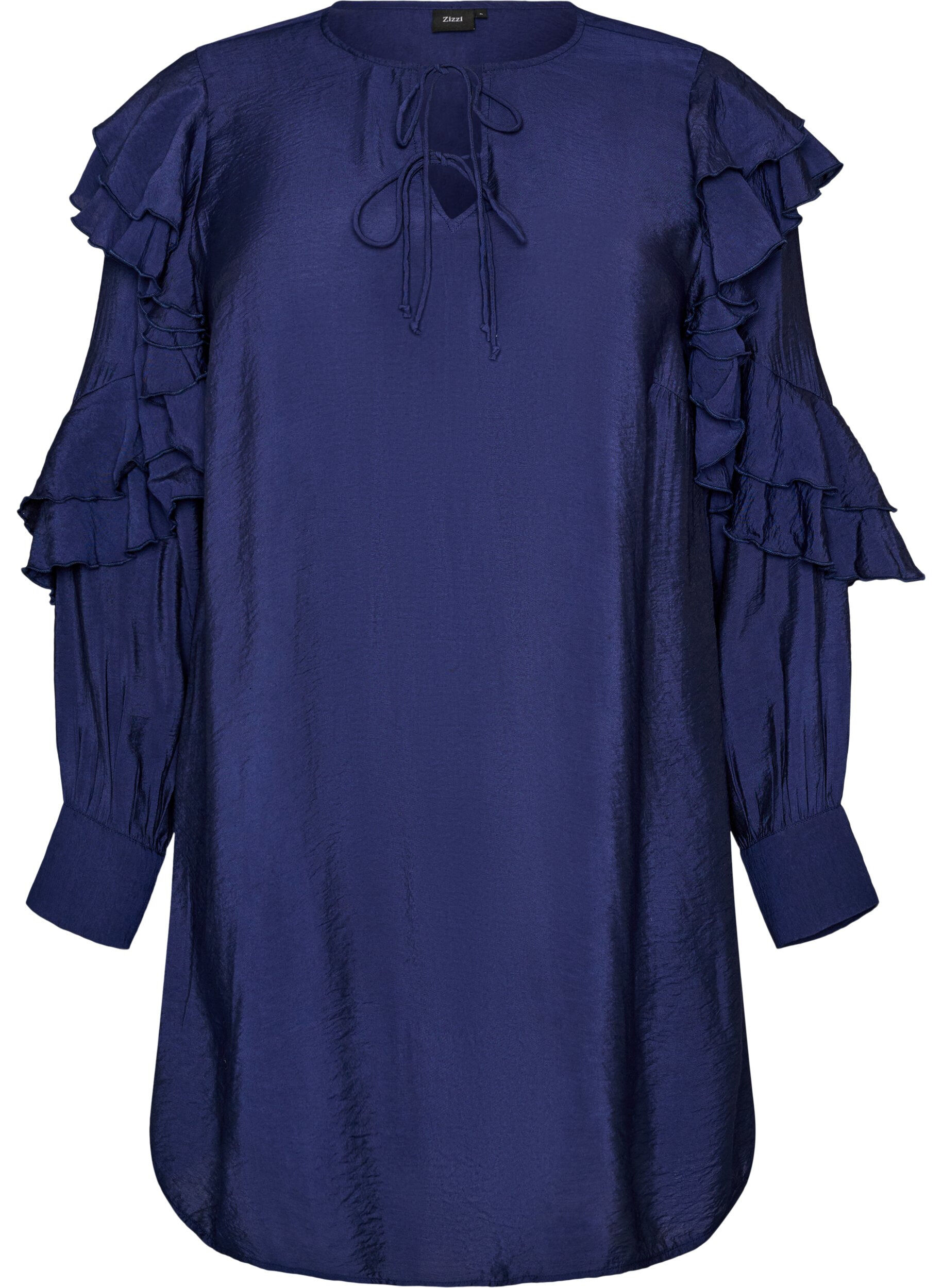 Robe en viscose avec volants et liens &agrave; nouer
