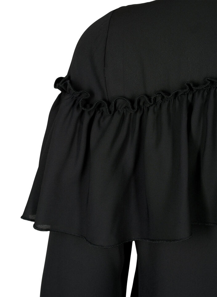 Ruche blouse met parelknopen, Black, Packshot image number 4