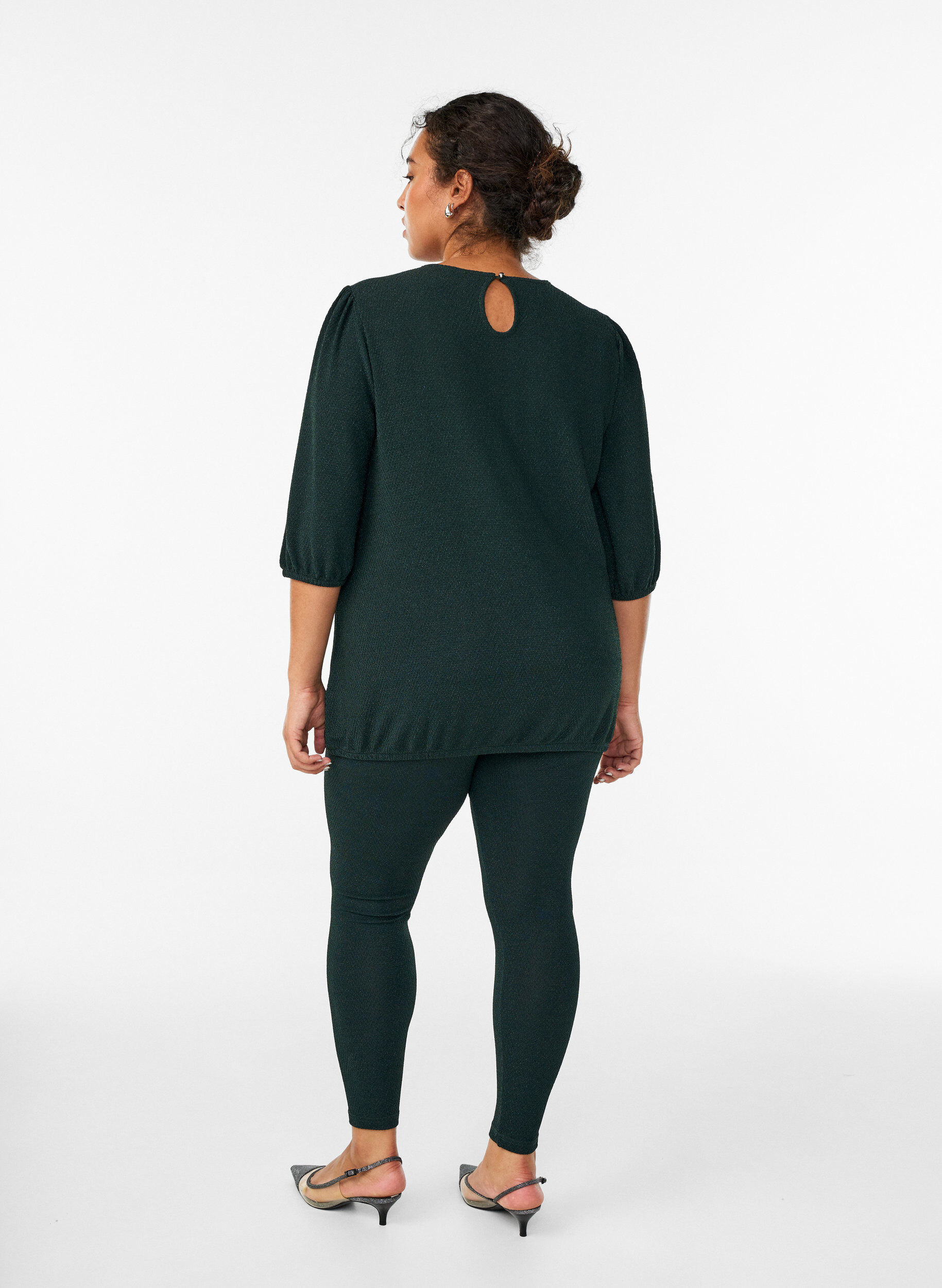 Zizzi Legging &agrave; motif paillet&eacute;, Vert fonc&eacute;, Model image number 2