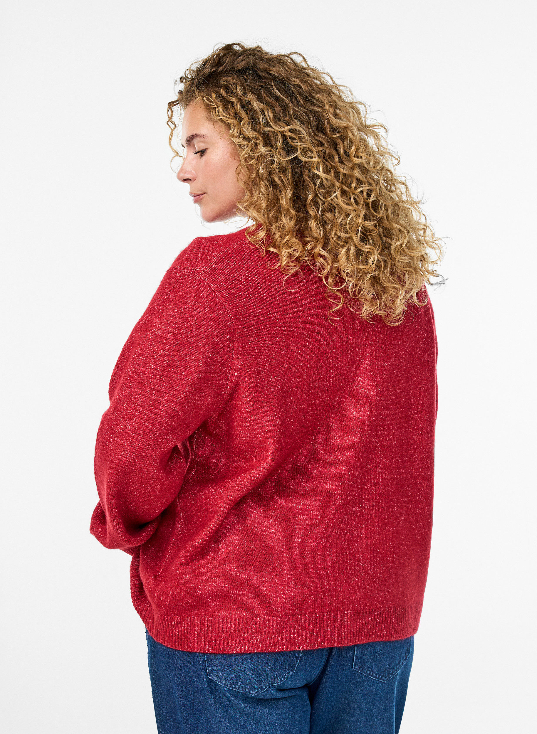 ZizziGebreide cardigan met parelknopen, Rood, Model image number 2