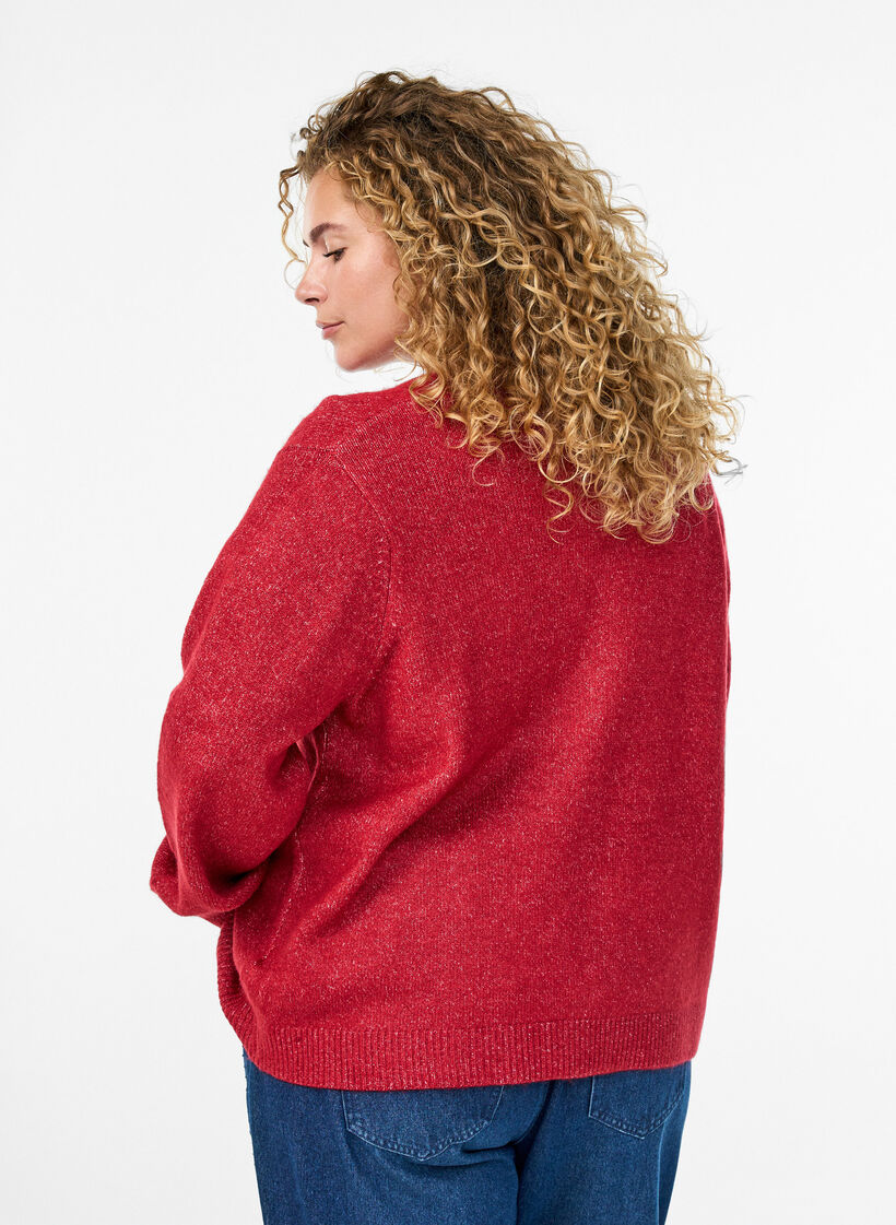 Gebreide cardigan met parelknopen, Rood, Model image number 2