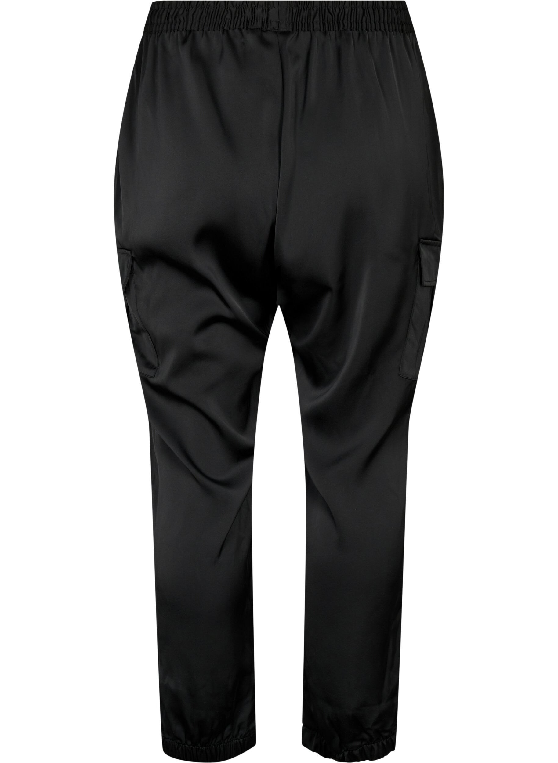 Zizzi Pantalons de cargaison en satin, Black, Packshot image number 1