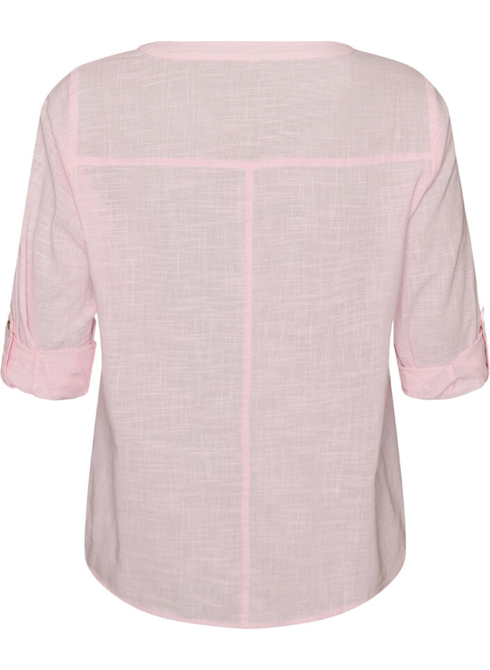 Katoenen blouse met een V-hals, Roze, Packshot image number 1