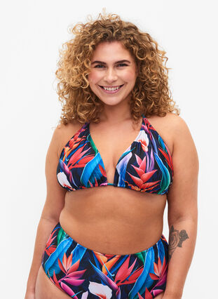 Soutien-gorge de bikini triangle avec imprimé, Bright Leaf, Model image number 0