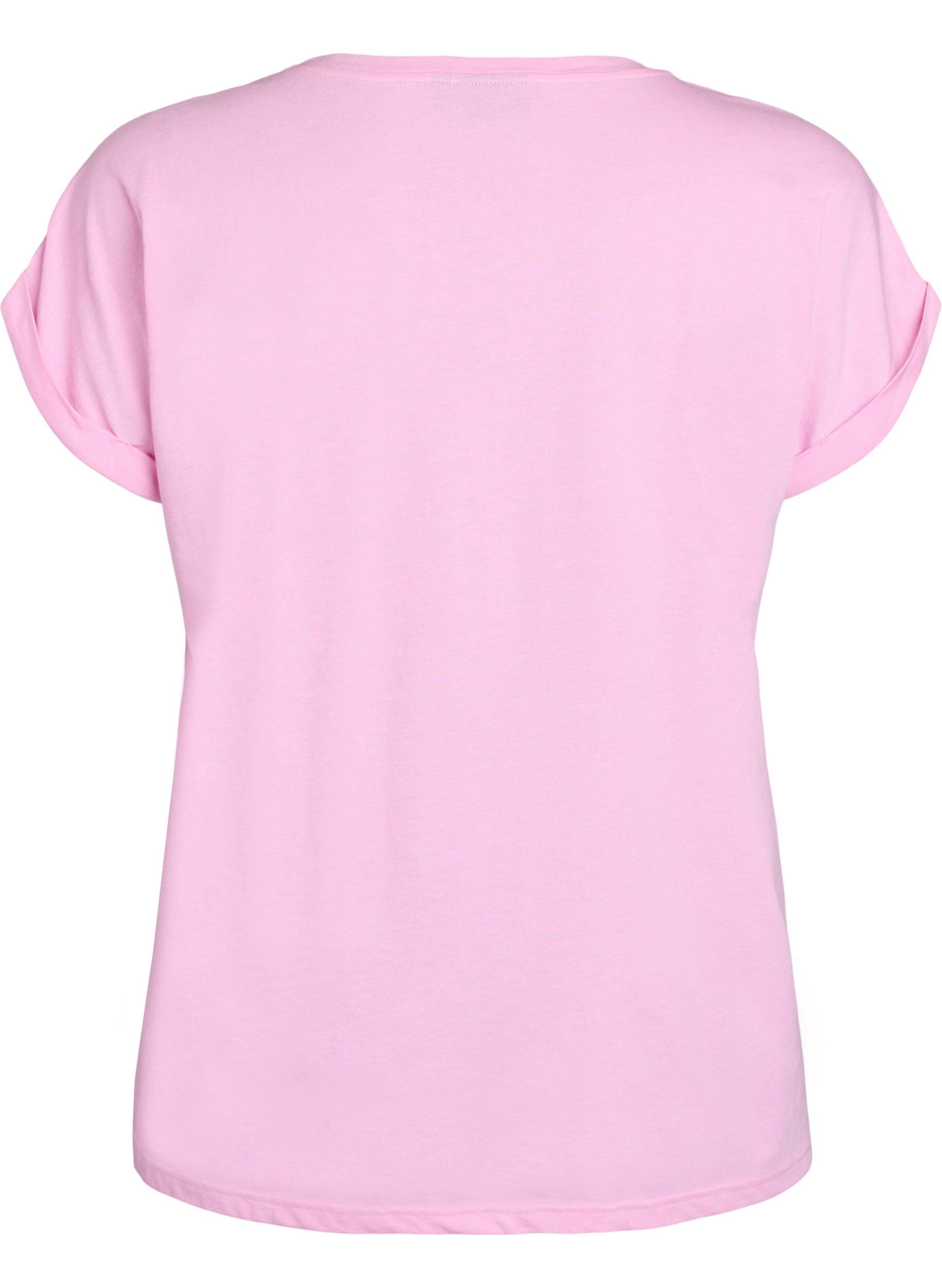 ZizziT-shirt met korte mouwen van katoenmix, Roze, Packshot image number 1