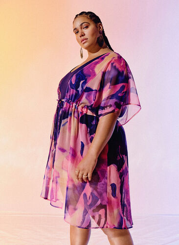 Kimono de plage avec imprimé, Purple Swirl, Image image number 0