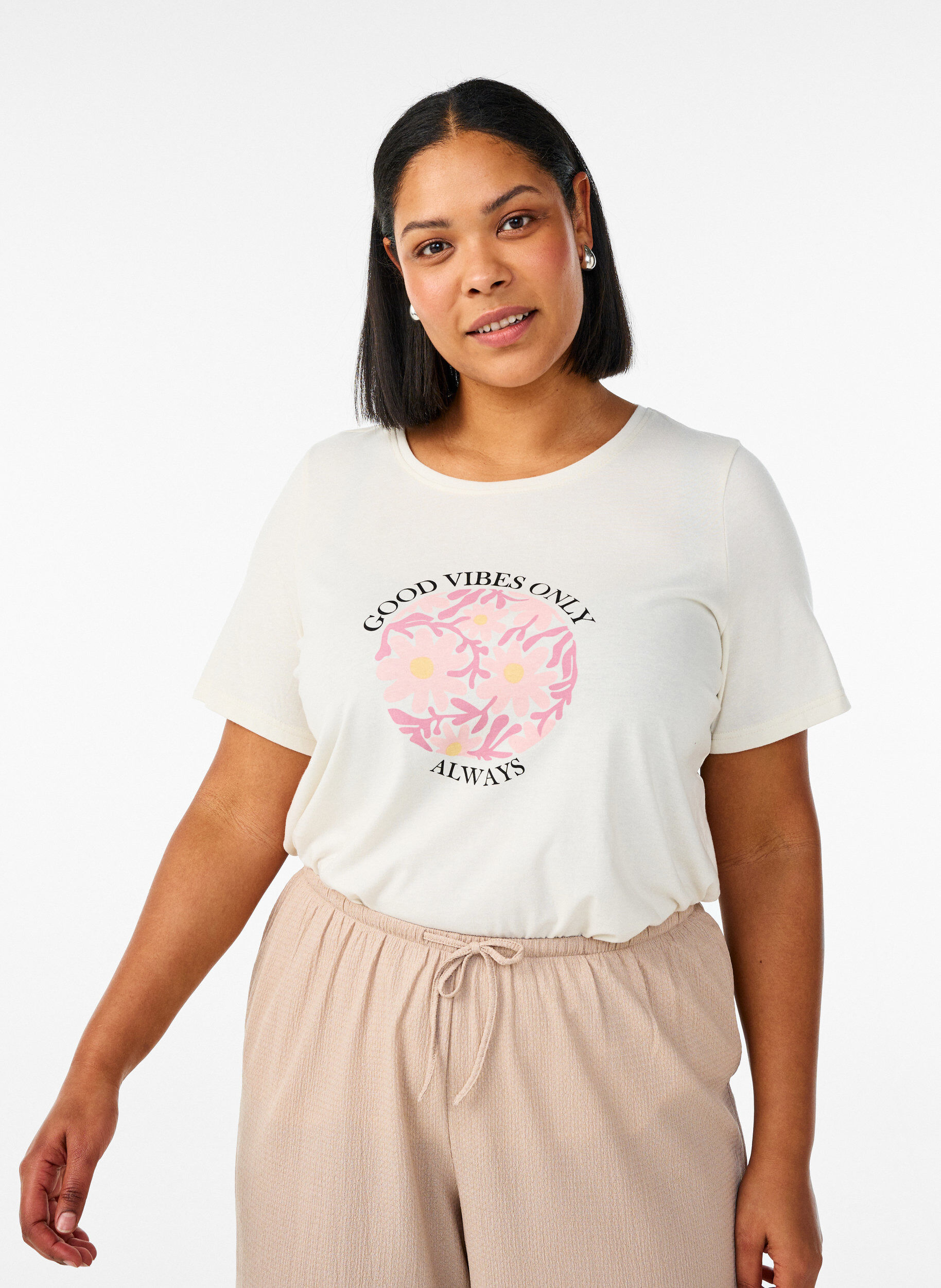 ZizziT-shirt met print, Vanille, Model image number 0