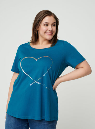 T-shirt met korte mouwen en print, Blue Coral, Model image number 0