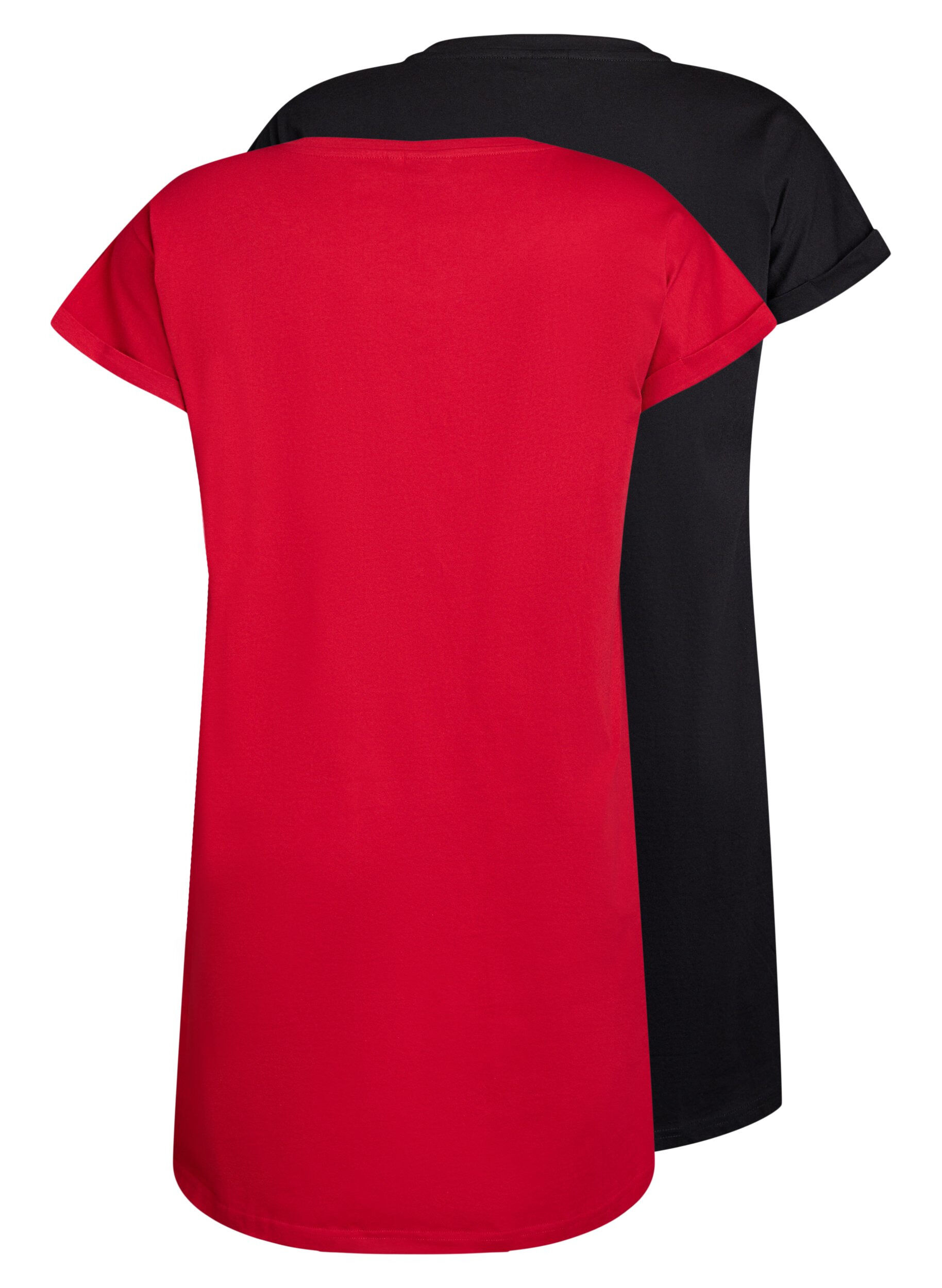 Zizzi2-pack T-shirtjurk met korte mouwen, Rood, Packshot image number 1