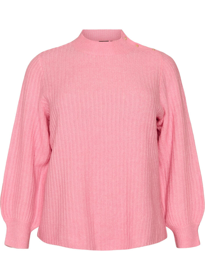 Pull c&ocirc;tel&eacute; &agrave; manches bouffantes et boutons, Rose, Packshot image number 0