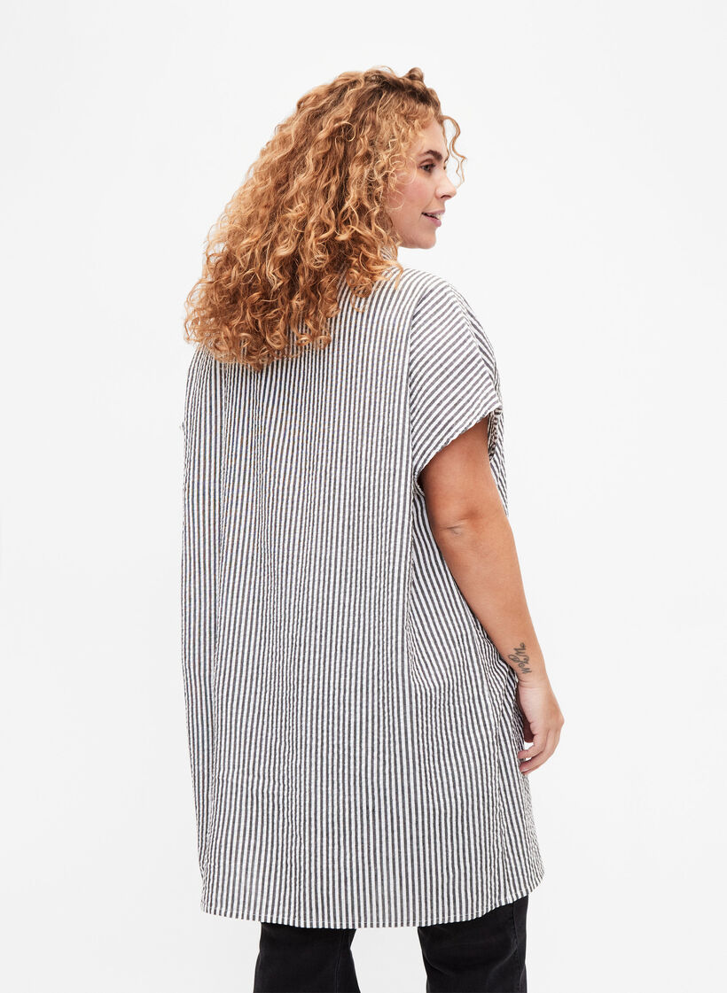 Chemise longue à rayures en coton, Black, Model image number 1