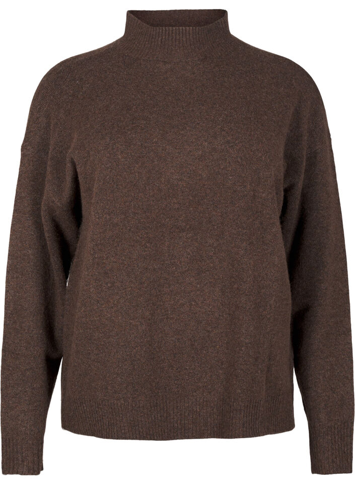 Gebreide wollen blouse met hoge hals, Rain Drum Mel., Packshot image number 0