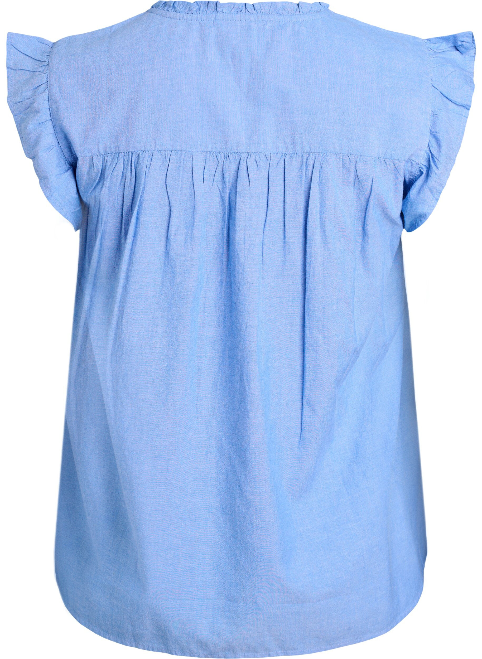 ZizziKatoenen blouse zonder mouwen met rucheranden, Blauw, Packshot image number 1