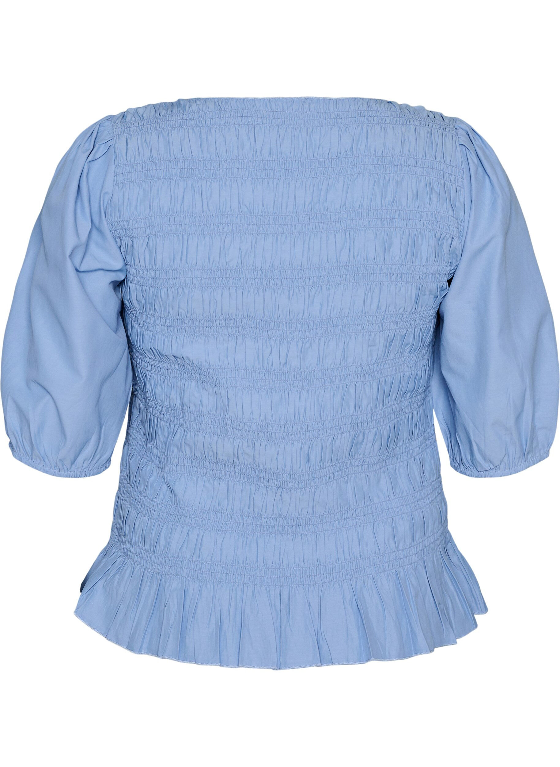 ZizziBlouse smock&eacute;e avec ourlet &agrave; volants et col bateau, Bleu, Packshot image number 1