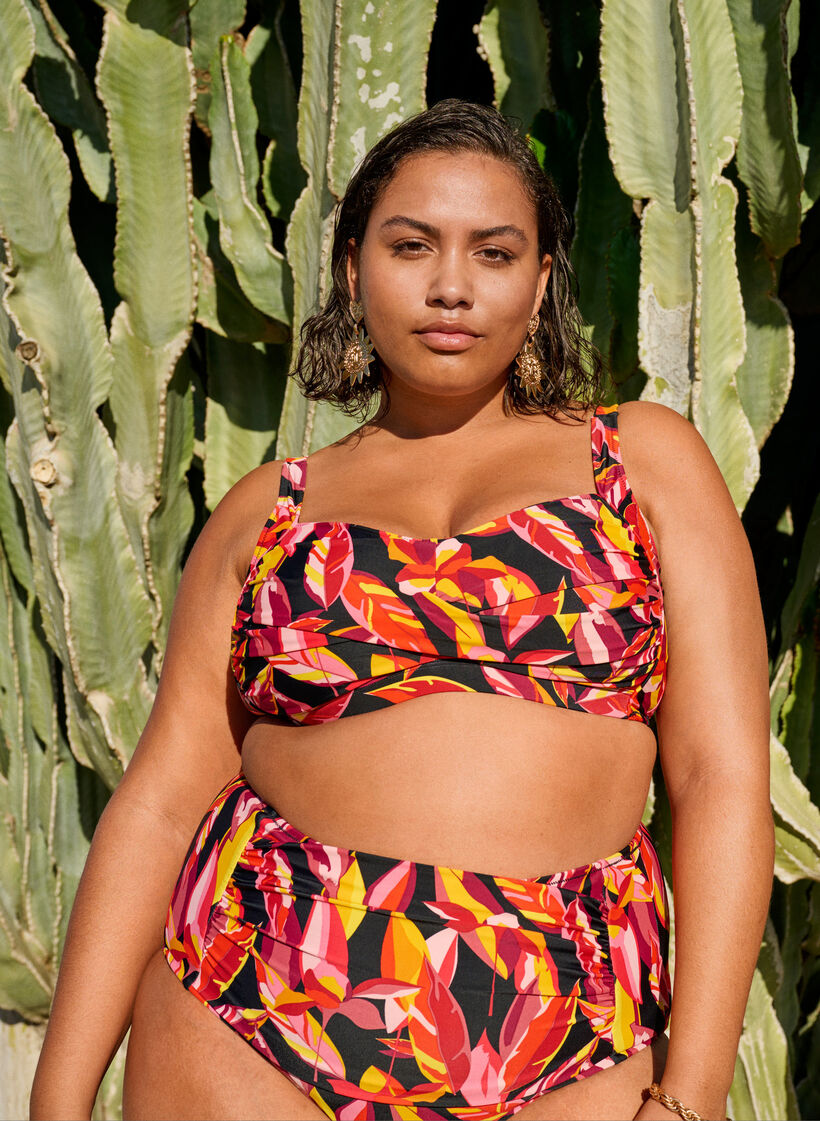 Culotte de bikini imprim&eacute;e et taille haute, Rouge, Image image number 0