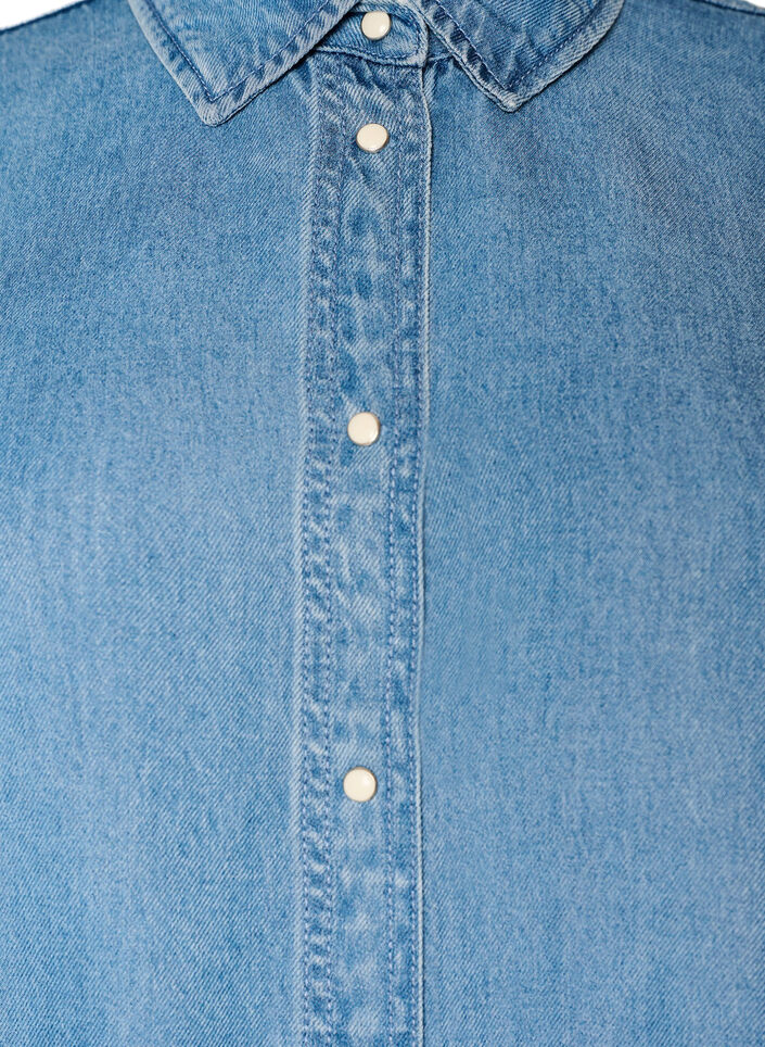 Denim jurk van lyocell met knopen en korte mouwen, Blauw, Packshot image number 2