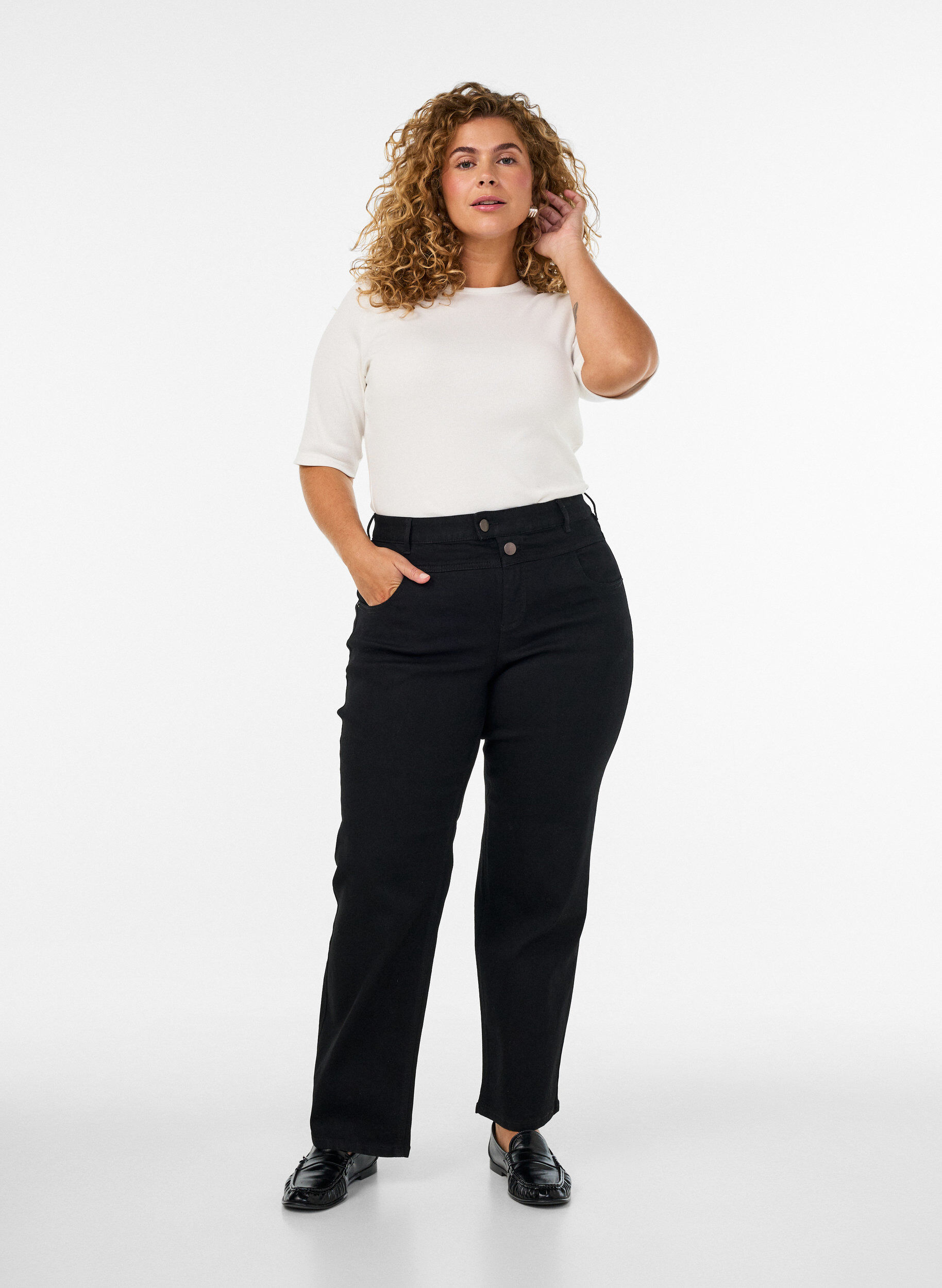 Jean Gemma coupe classique &agrave; taille haute, Noir, Model