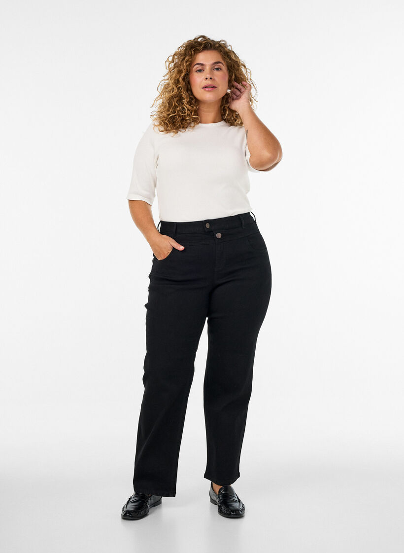 Jean Gemma coupe classique &agrave; taille haute, Noir, Model image number 0