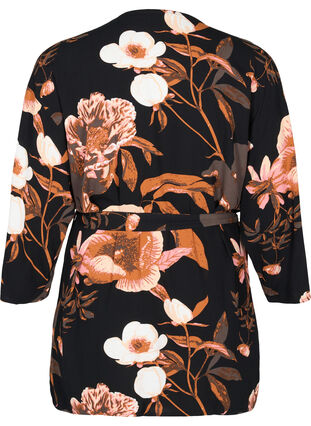 Kimono à fleurs en viscose, Black Flower AOP, Packshot image number 1