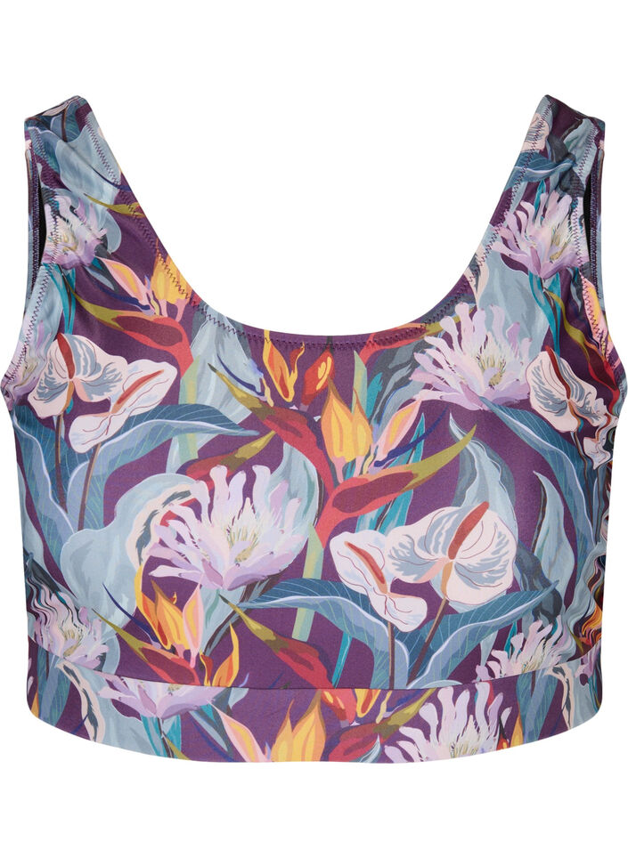 Bikinitop met print en ronde hals, Deep Tropical Print, Packshot image number 0