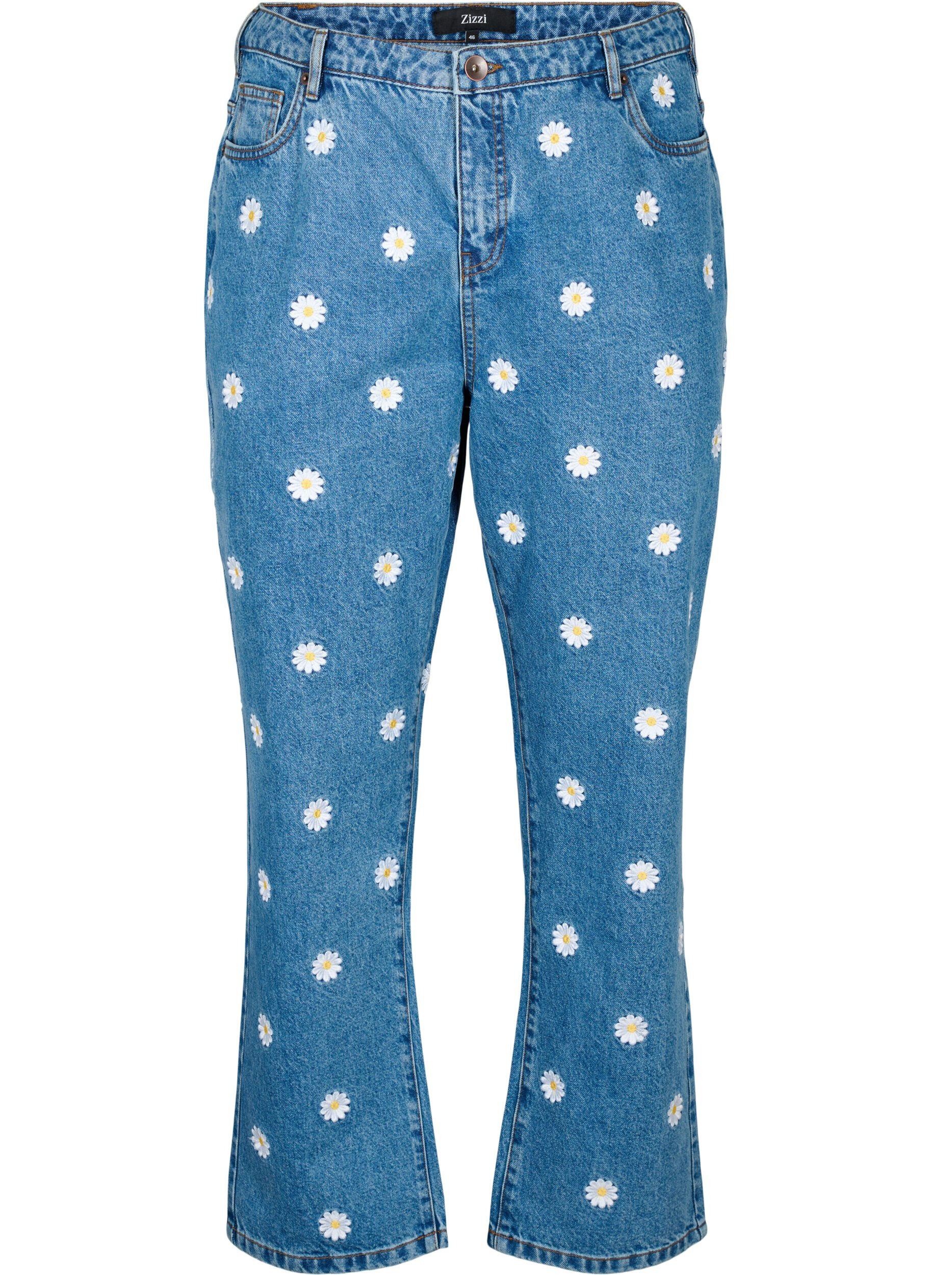 ZizziGemma jeans met hoge taille en madeliefjes, Blauw, Packshot image number 0