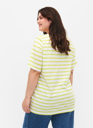 T-shirt rayé en coton biologique, Wild Lime Stripes, Model image number 1