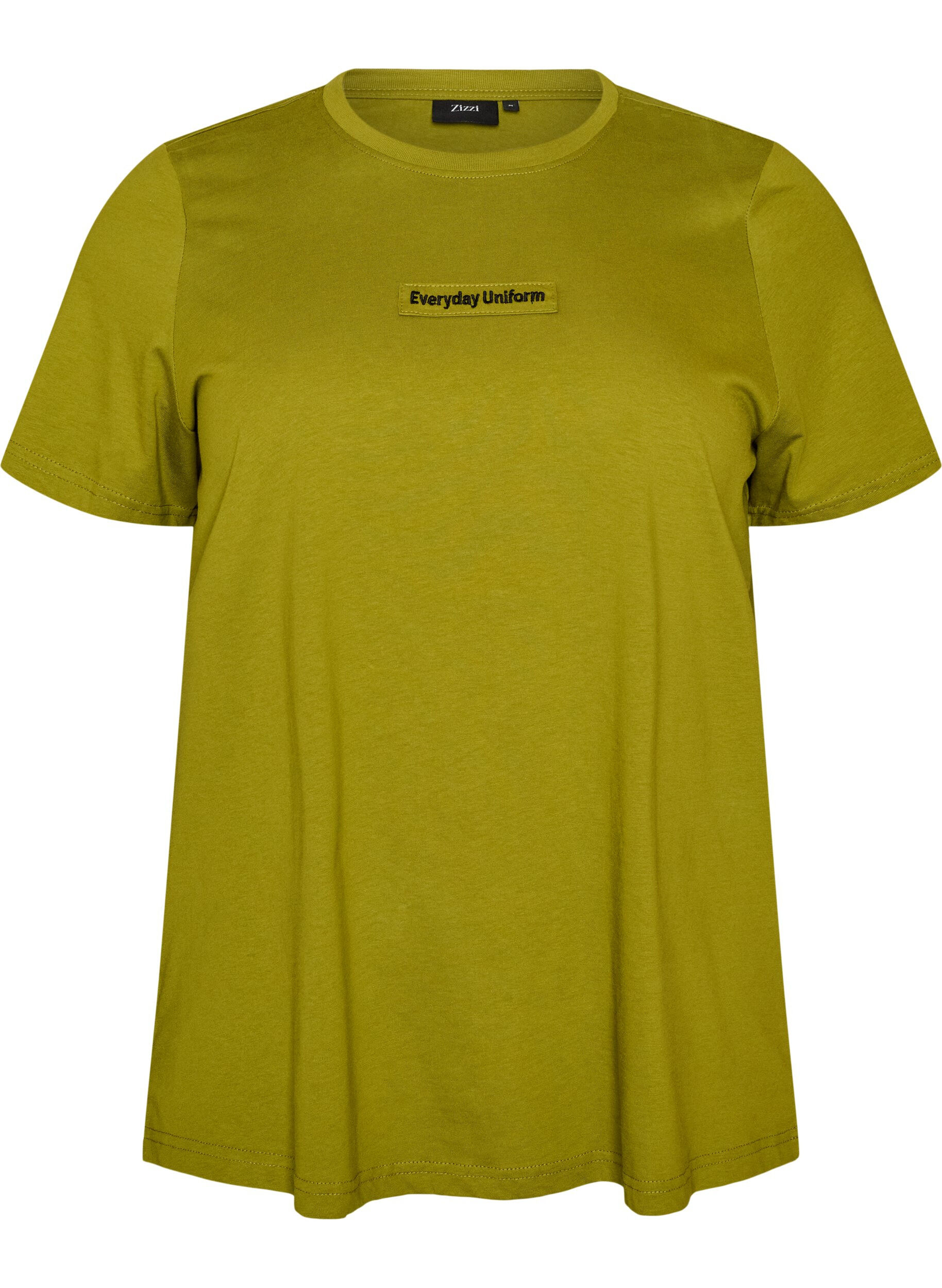 ZizziKatoenen T-shirt met tekstbadge, Groen, Packshot image number 0