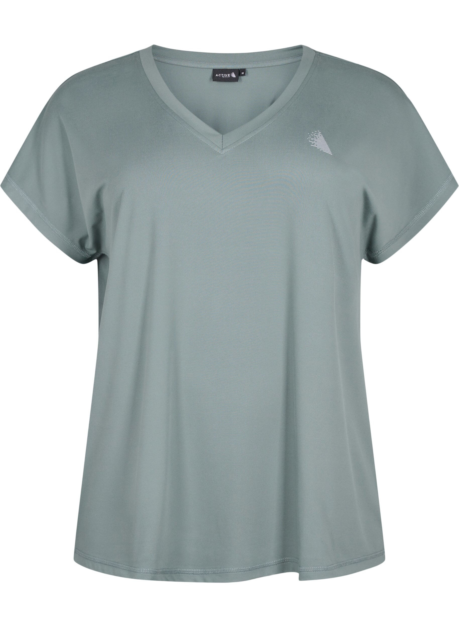 Zizzi T-shirt de sport ample avec col en V, Balsam Green, Packshot image number 0