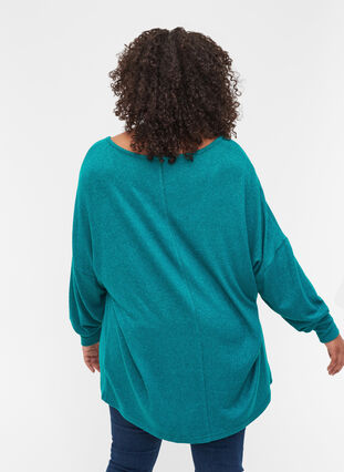 Article en promotion - Blouse en viscose à manches longues et col V, Teal Green Melange, Model image number 1
