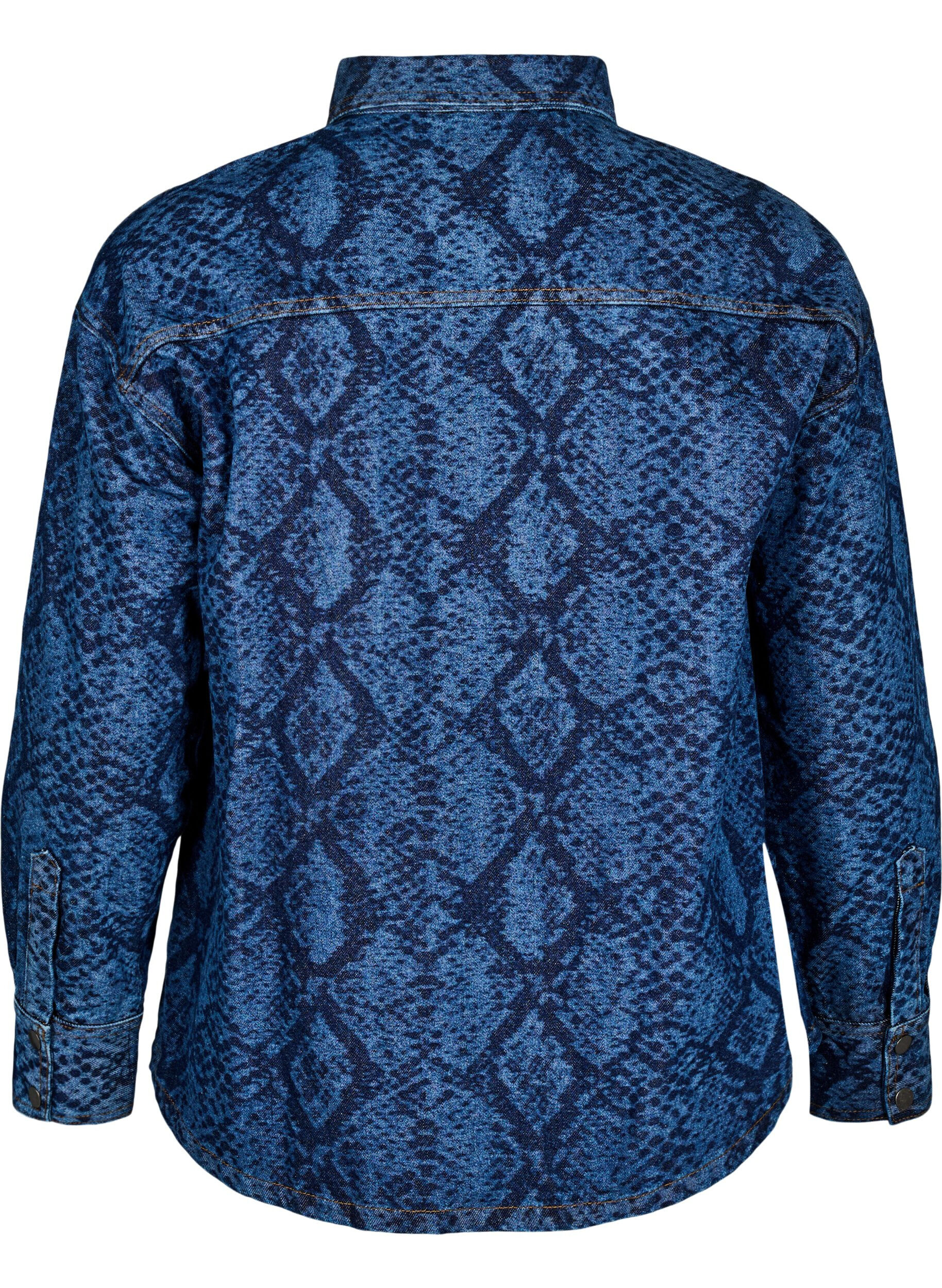 ZizziLosse denimblouse met slangenprint, Blauw, Packshot image number 1