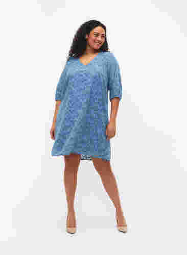 Robe à manches courtes avec structure, Coronet Blue, Model image number 2