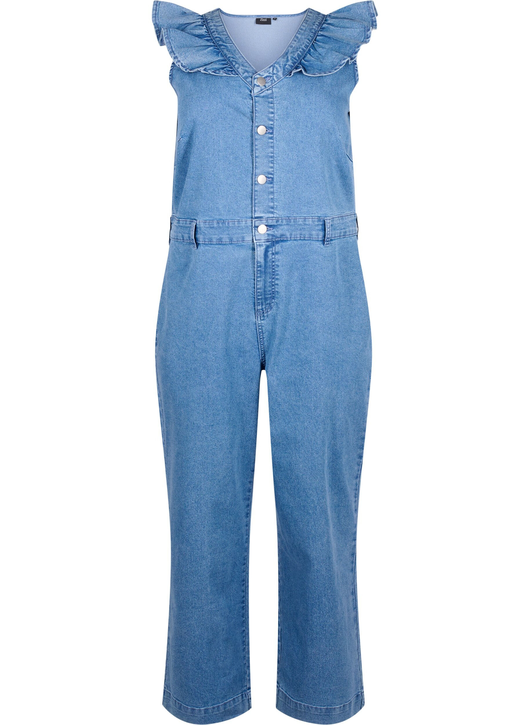 ZizziDenim jumpsuit met ruches, Light Blue Denim, Packshot image number 0