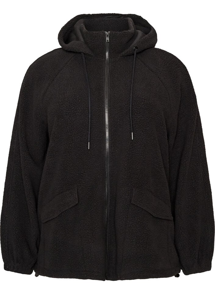 Veste teddy &agrave; capuche zipp&eacute;e, Noir, Packshot image number 0