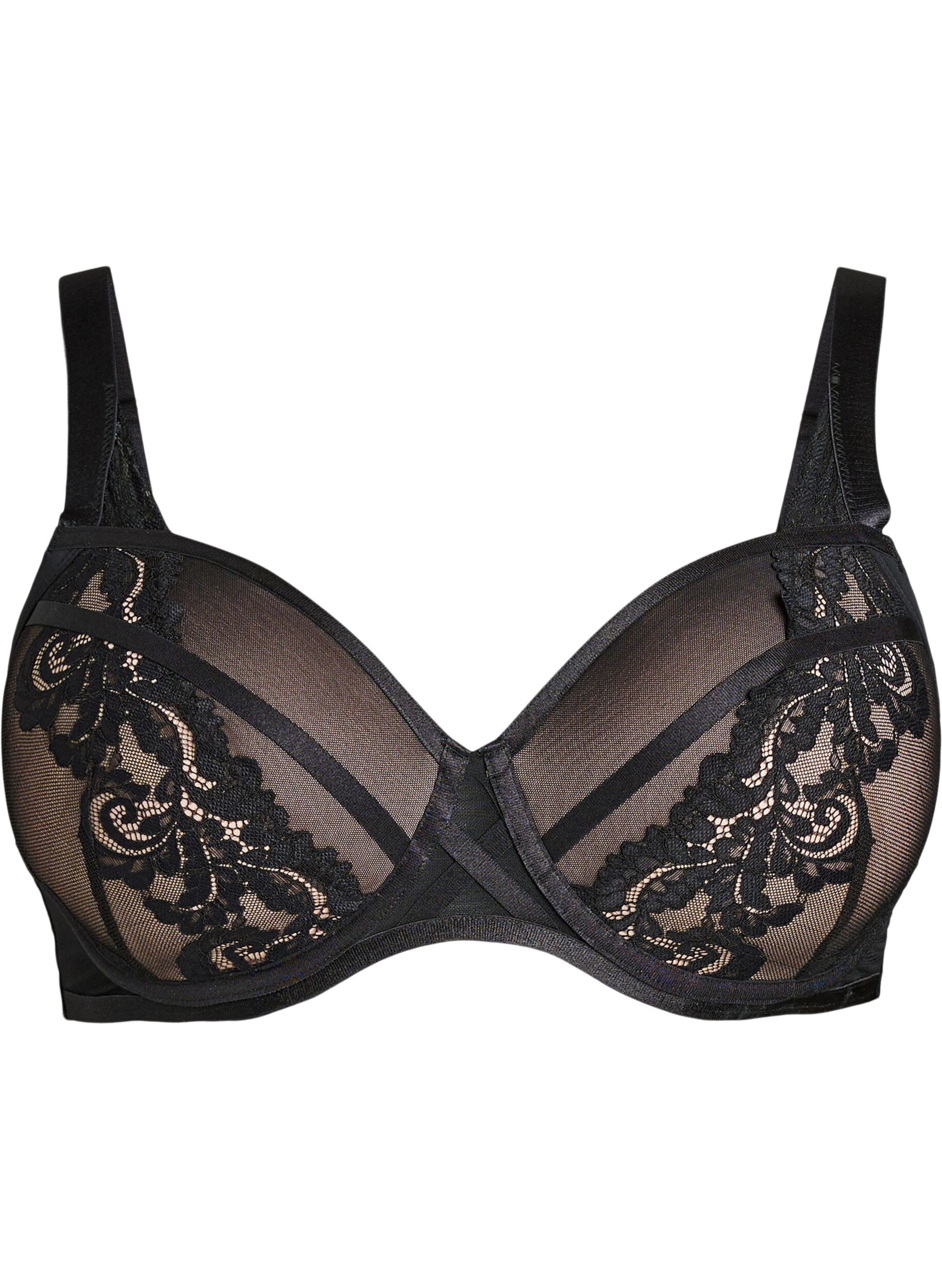 ZizziVoorgevormde bh met beugel en bloemenkant, Zwart, Packshot image number 0