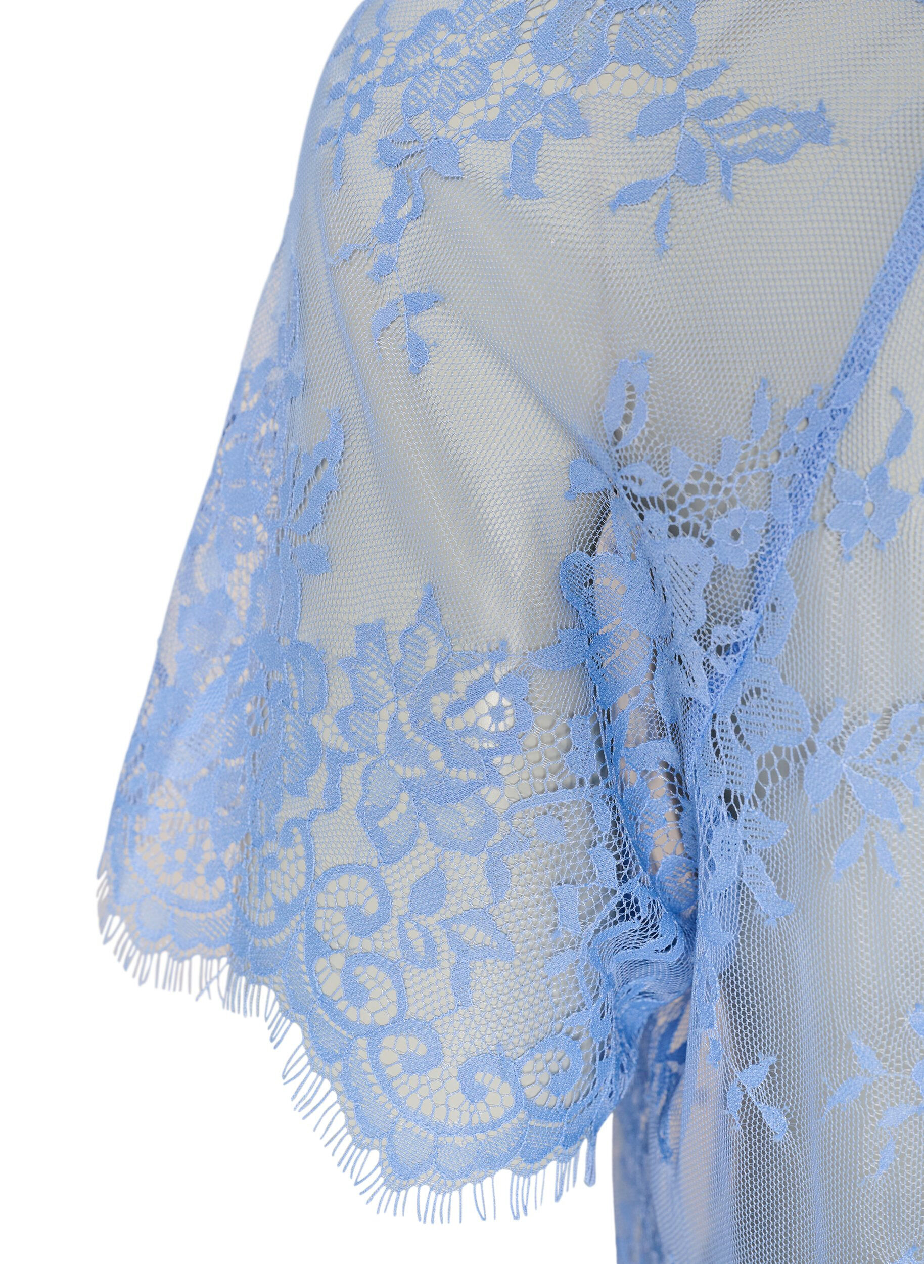 ZizziKorte mouwen kanten blouse met striksluiting, Paars, Packshot image number 3
