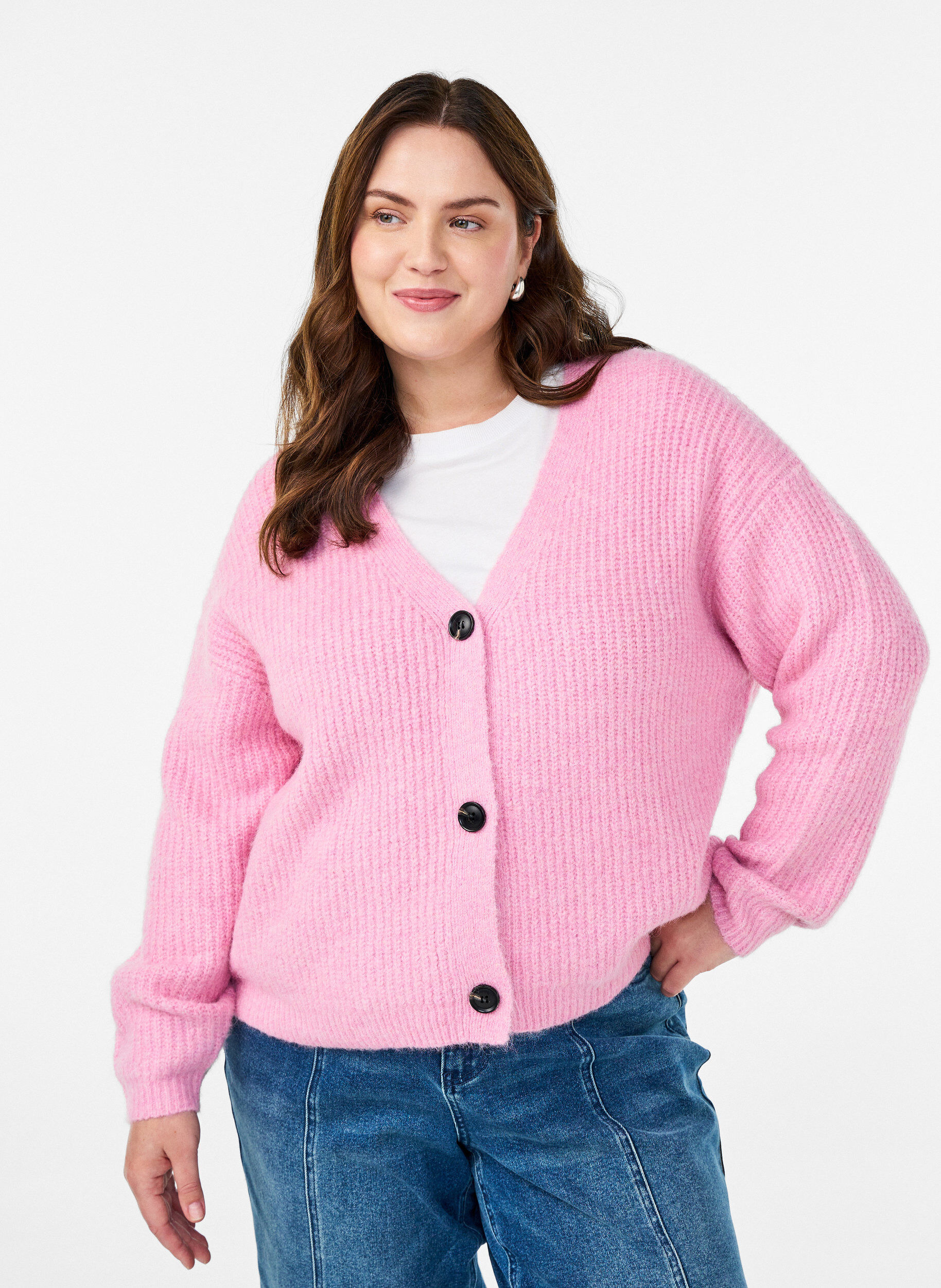 ZizziV-hals cardigan van breisel, Roze, Model image number 0