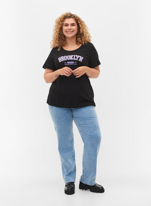 Katoenen t-shirt met print, Black Brooklyn, Model image number 2