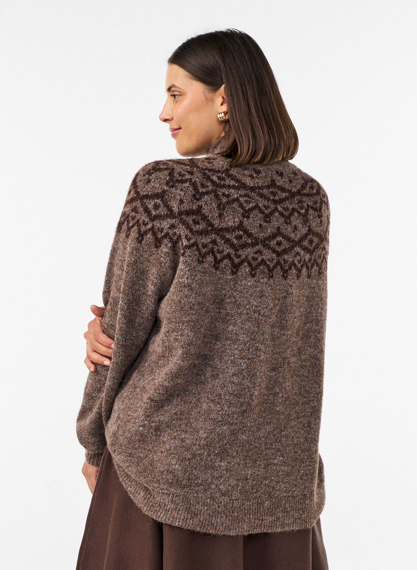 Pull &agrave; motifs nordiques, Marron, Model image number 2