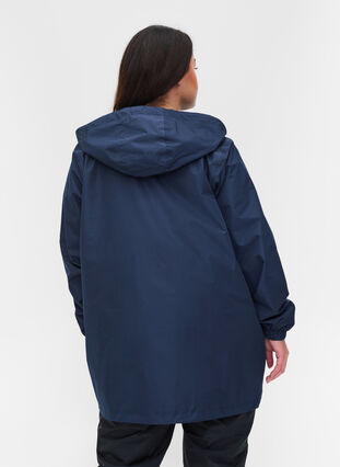 Veste de pluie avec ourlet inférieur et capuche réglables, Navy Blazer, Model image number 1