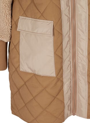 Gewatteerde jas met teddy en zakken, Tobacco Brown Comb, Packshot image number 3