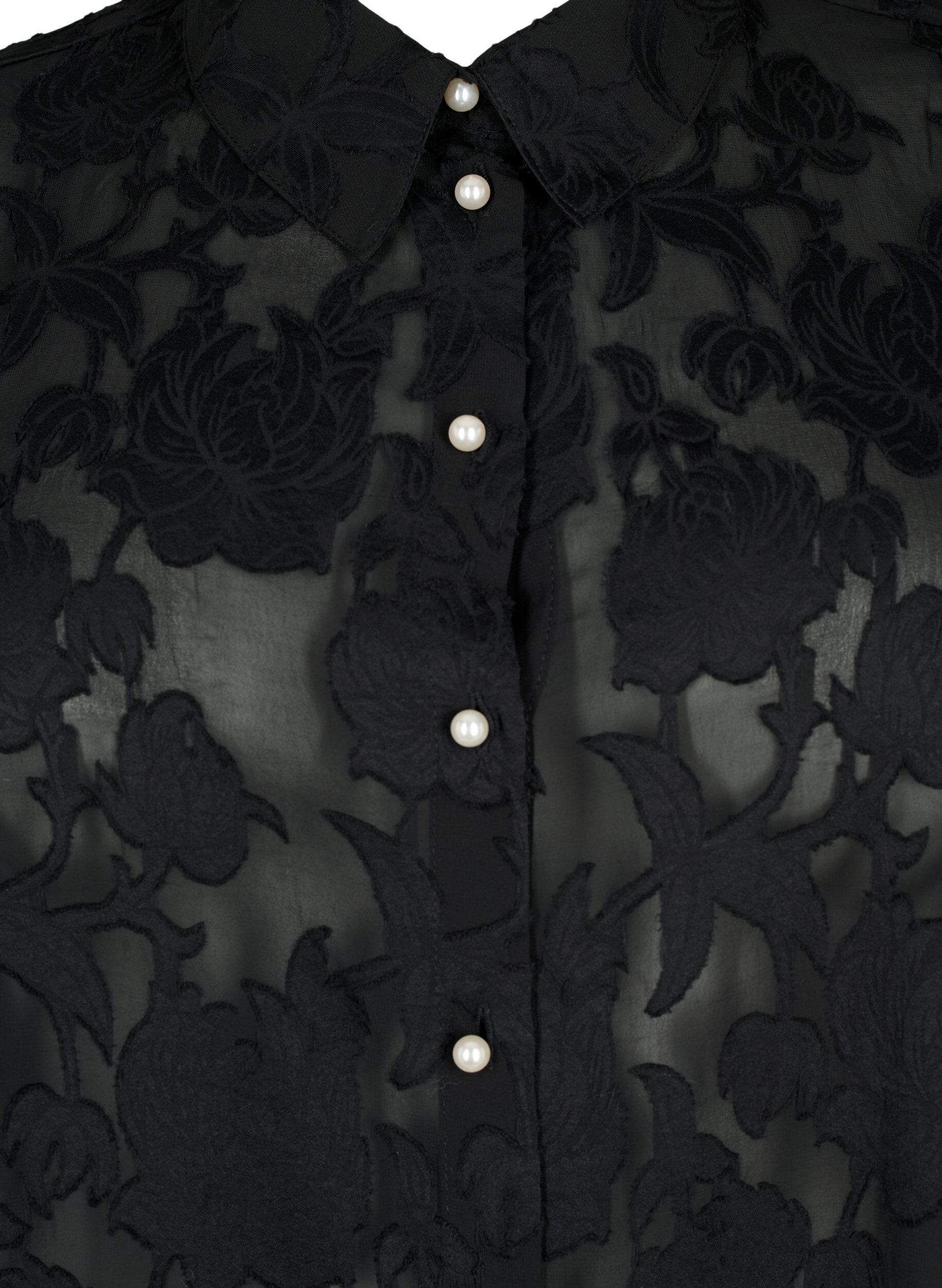 ZizziJacquard overhemd met parelknopen, Black, Packshot image number 2