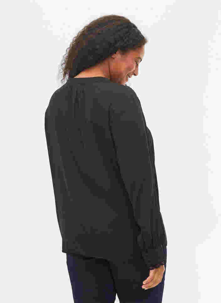 Blouse met lange mouwen en v-hals, Black, Model image number 1