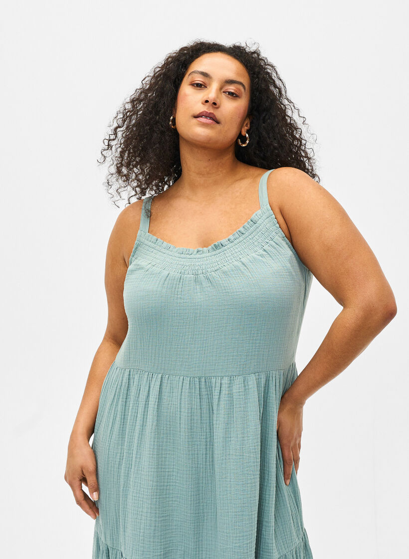 Robe simple à bretelles en coton, Chinois Green, Model image number 2