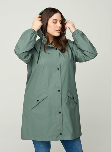 Imperméable à capuche avec coutures étanches, Balsam Green, Model image number 0