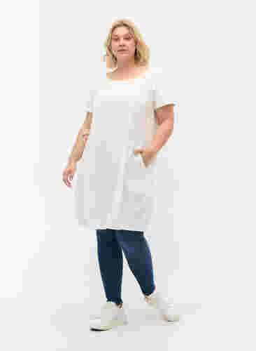 Katoenen jurk met korte mouwen, Bright White, Model image number 2