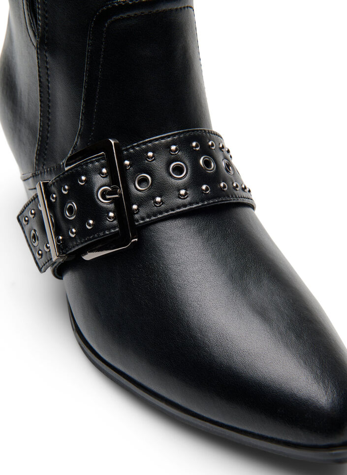 Enkellaars van leer met gesp en studs, Zwart, Packshot image number 3