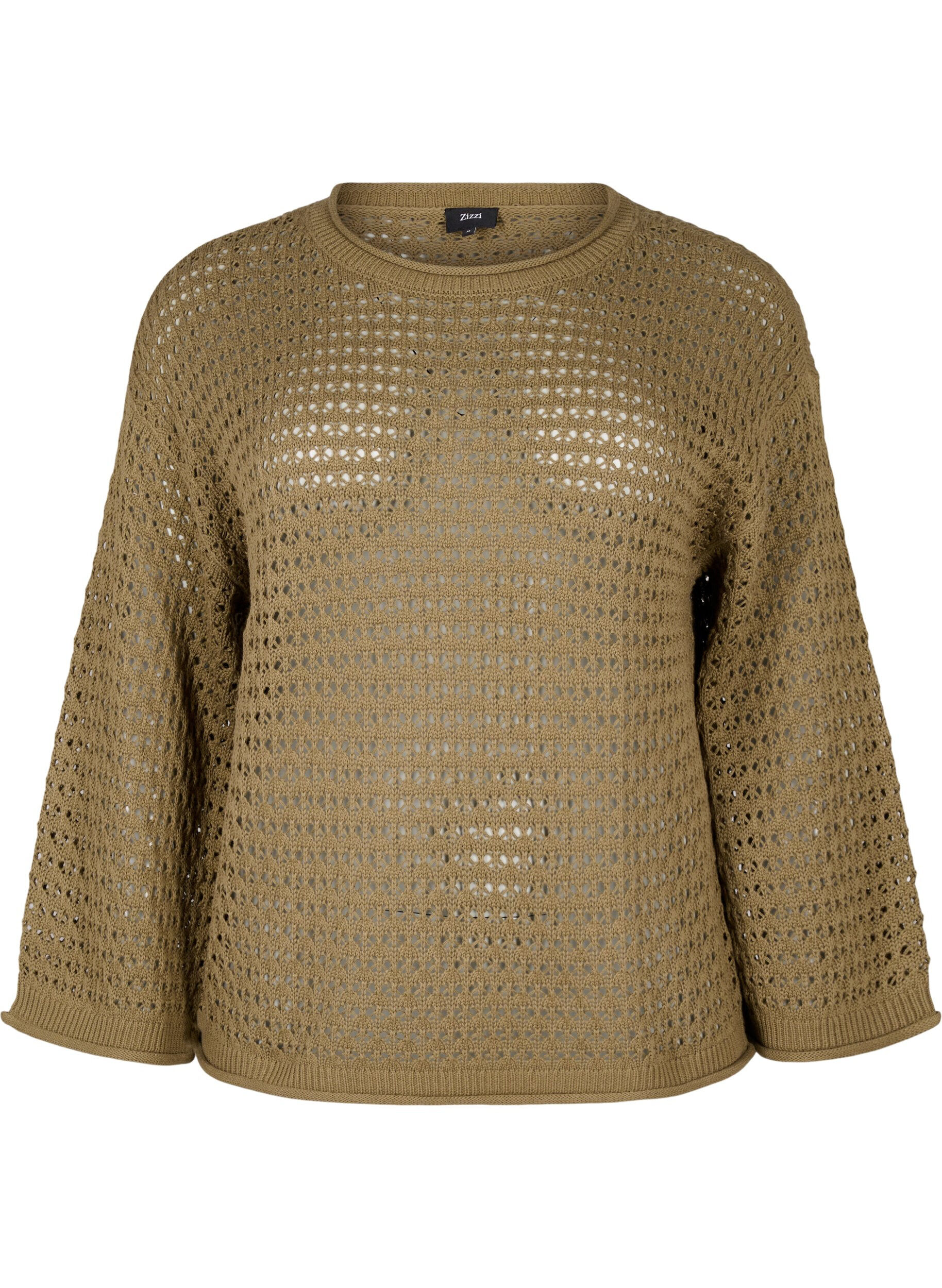 Zizzi Chemisier en tricot avec motif &agrave; trous, Dusky Green, Packshot image number 0