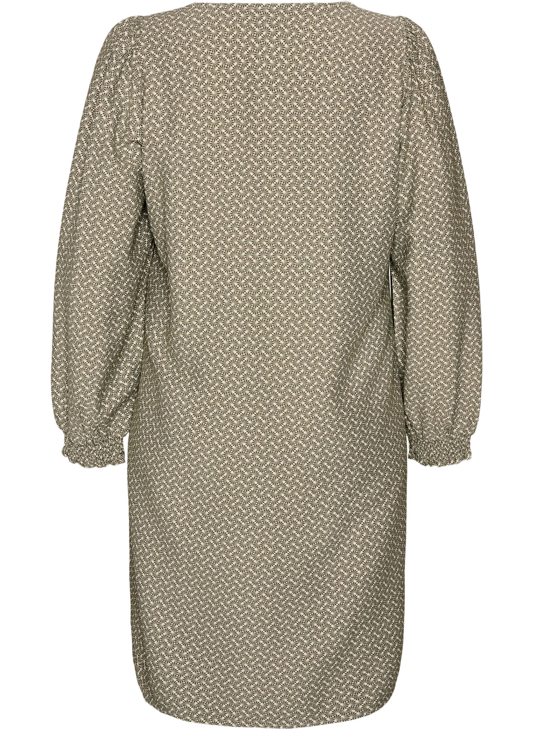 ZizziJurk van viscose met patroon en lange mouwen, Groen, Packshot image number 1
