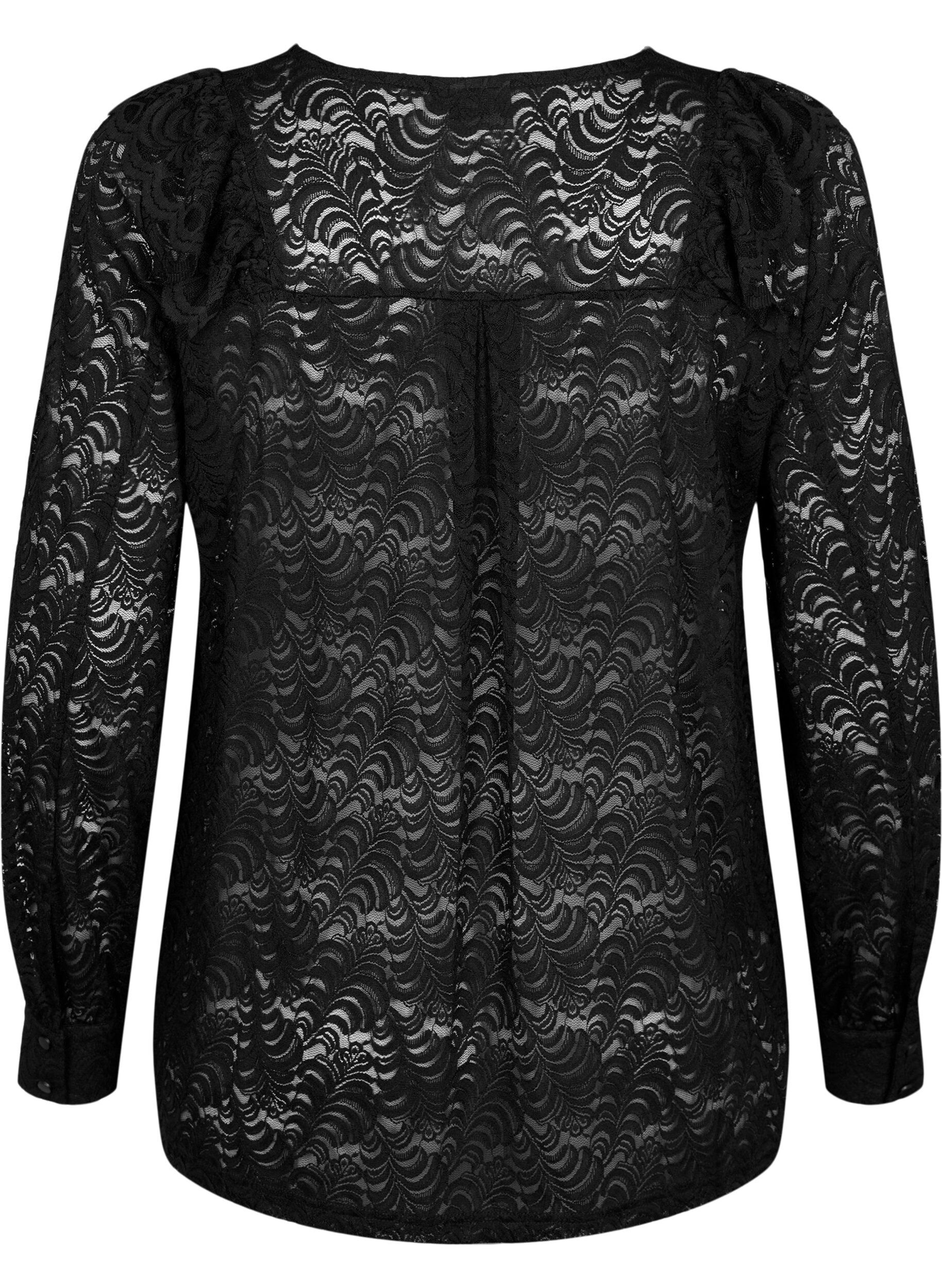 Zizzi Blouse en dentelle &agrave; manches longues, Black, Packshot image number 1